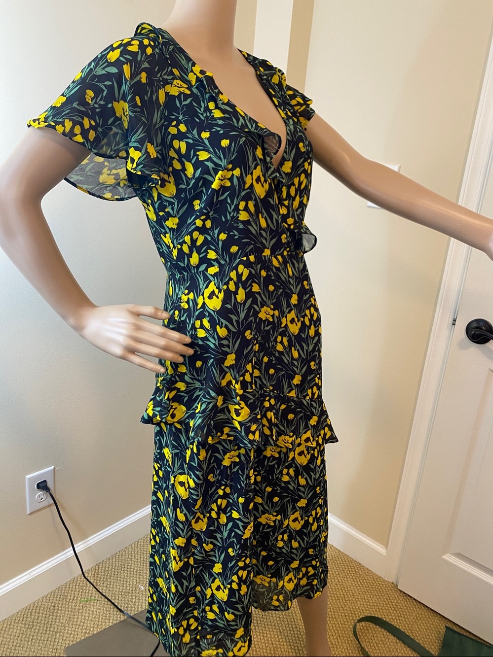 Lush Black Maxi Dress with Yellow Floral Print